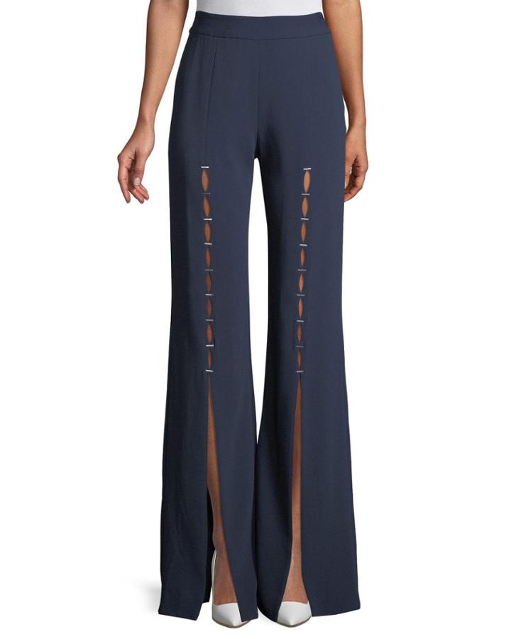 Stapled Crepe Front-split Pants