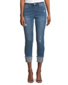 Cropped Pearled-cuff Jeans