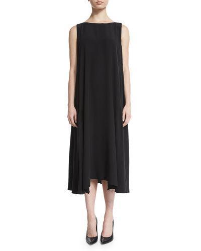 Sleeveless Bateau-neck A-line Dress, Black