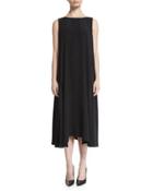 Sleeveless Bateau-neck A-line Dress, Black