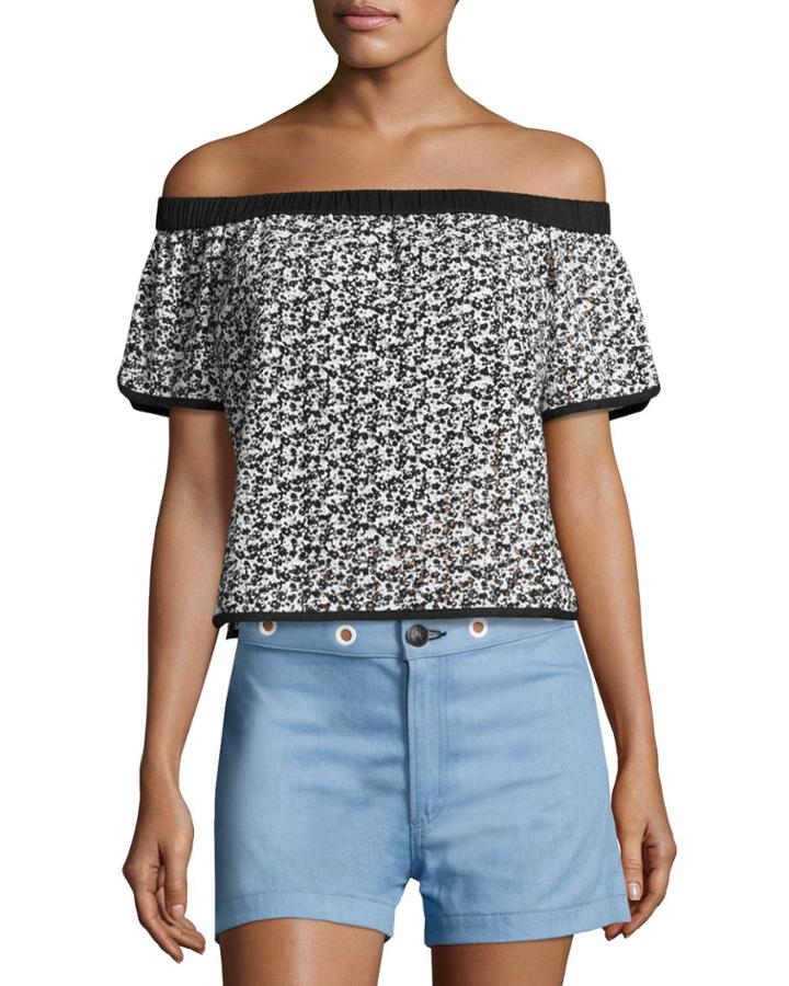 Flavia Eyelet Lace Off-the-shoulder Short-sleeve Top