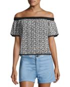 Flavia Eyelet Lace Off-the-shoulder Short-sleeve Top