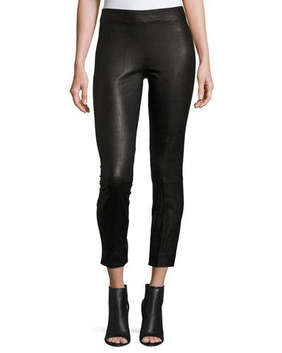 Seamed Leather Leggings, Black
