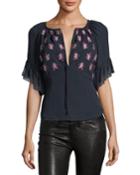 Daria Split-neck Silk Blouse With Floral-embroidery