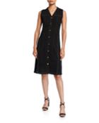 Contrast Stitch Button-front Sleeveless Dress