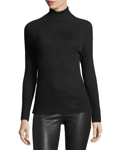 Ribbed Turtleneck Sweater W/