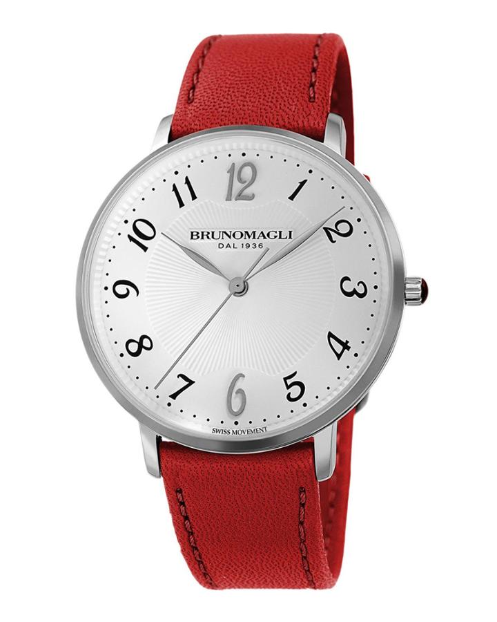 36mm Roma 1221 Leather Watch, Red/steel