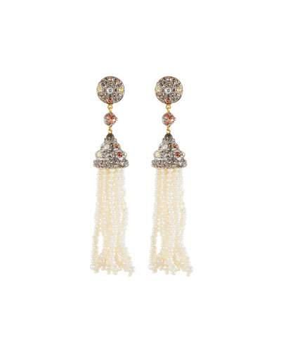 Multicolored Diamond & Pearl Beaded Tassel Earrings