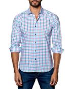 Grid-print Sport Shirt, Pink/blue
