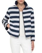 Striped Stand-collar Jacket, Navy/cream