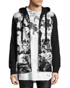 Abstract Paint-splatter Zip-front Hoodie, Black