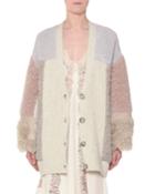 V-neck Button-front Mixed-media Cardigan