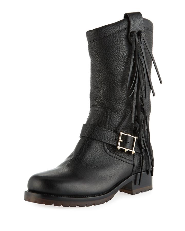 Pebbled Leather Fringed Boots