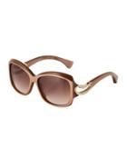 Oversized Square Plastic Sunglasses, Beige