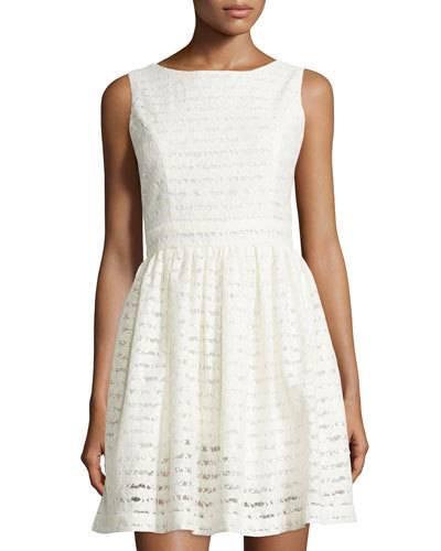 Striped Lace Sleeveless Dress, Ivory