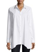 Long-sleeve Collared Shirt W/ Center Back Placket, White