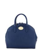 Suede-detail Leather Satchel Bag, Electric Blue