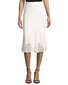 Textured Midi Skirt With Lace Hem, White