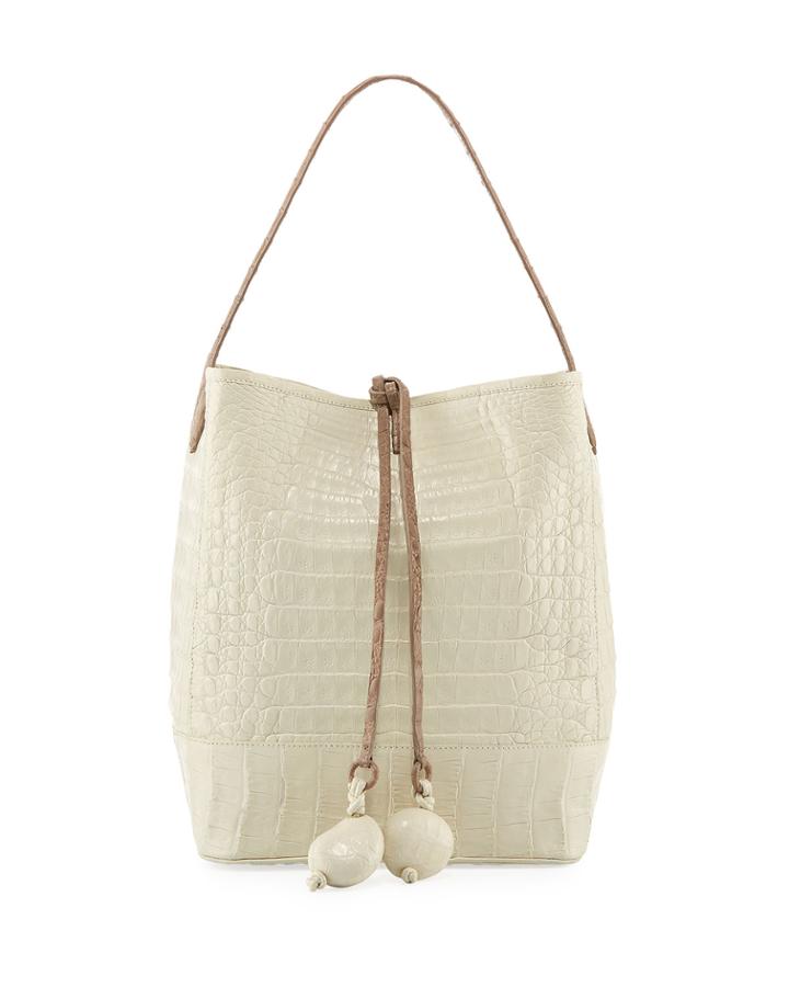 Medium Two-tone Crocodile Bucket Bag W/ Rings
