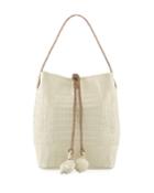 Medium Two-tone Crocodile Bucket Bag W/ Rings