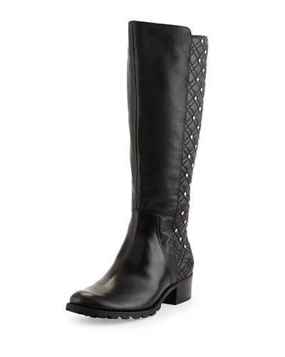 Links Studded Leather Boot, Black