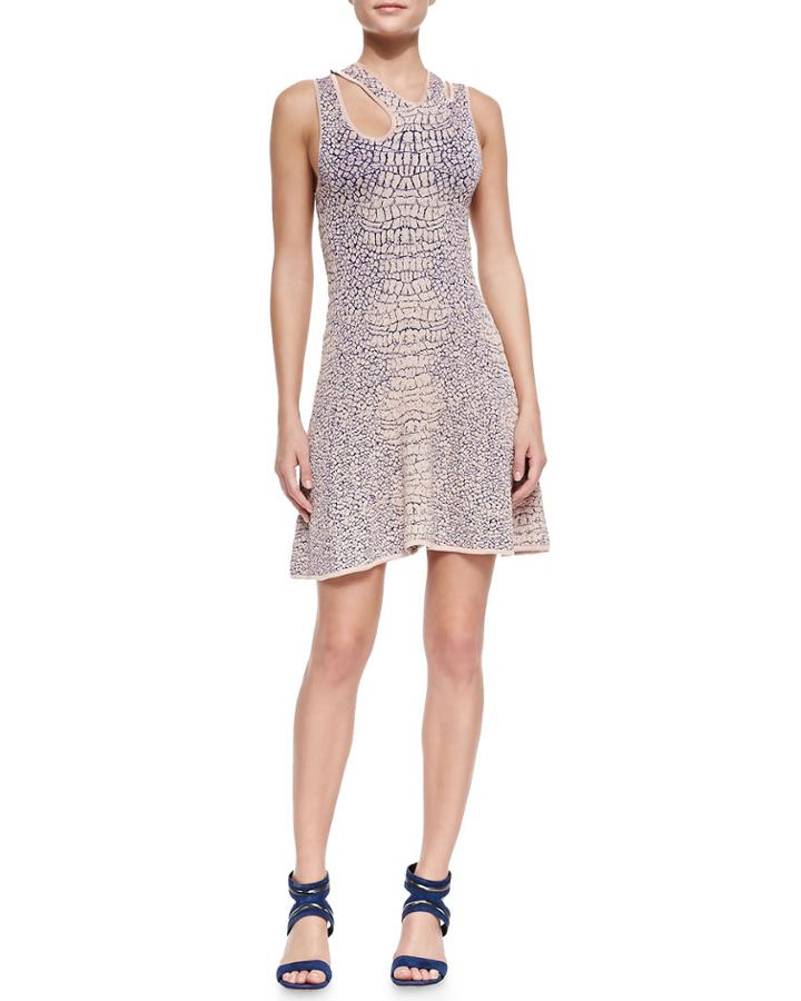 Flirty Crocodile-knit Dress, Rose/ultramarine