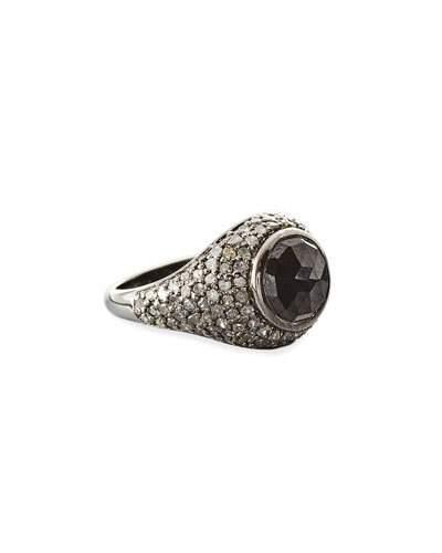 Black Spinel & Pave Diamond Ring,
