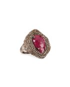 Ruby Pear & Diamond Pave Ring