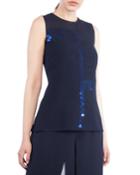 Round-neck Sleeveless Sequin Embellished Organza Blouse
