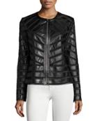 Faux-leather Striped Jacket, Black