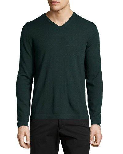 Wool V-neck Modern-fit Sweater, Green