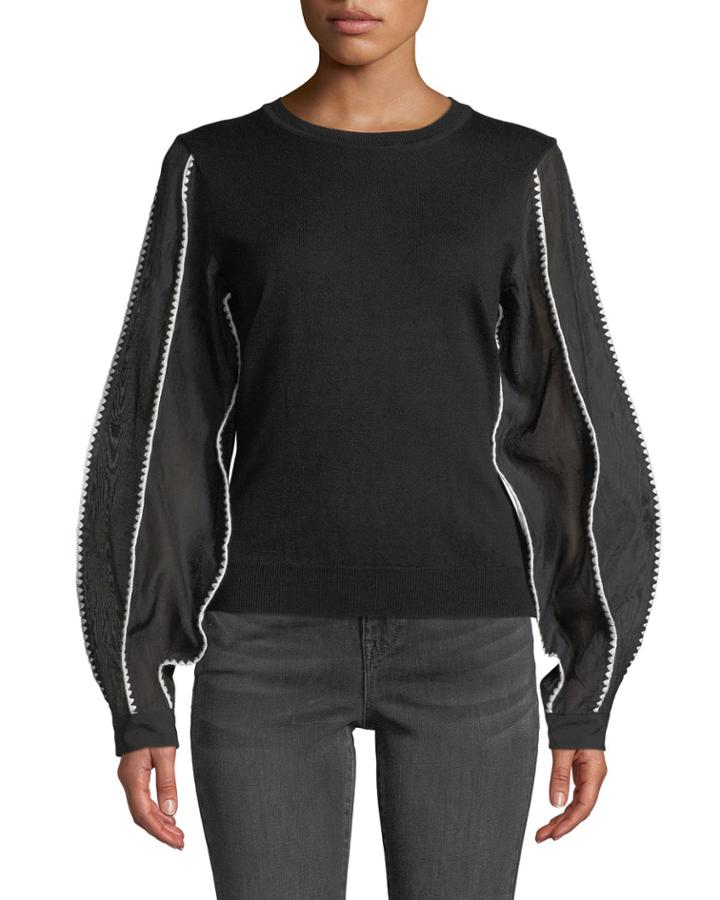 Sheer-sleeve Crochet Trim