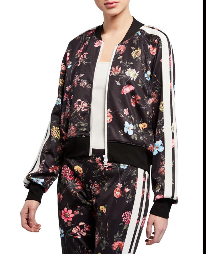 Fine Line Floral Zip-front Crop Track Jacket