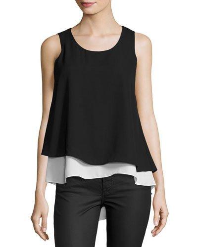 Chiffon Layered Tank Top, Black/white