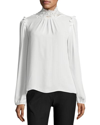 Lace-collar Chiffon Blouse, Ivory