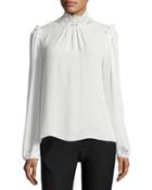 Lace-collar Chiffon Blouse, Ivory