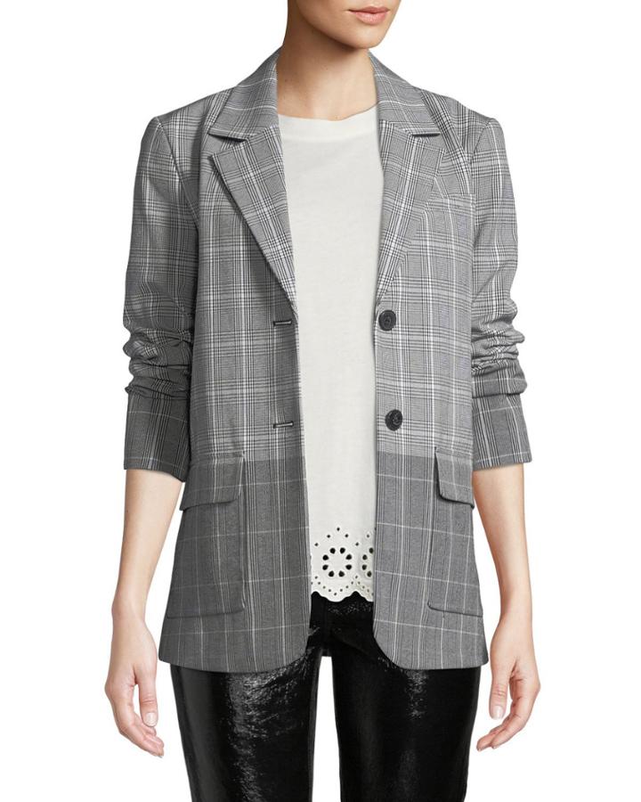 Oversized Flannel Check Two-button Blazer