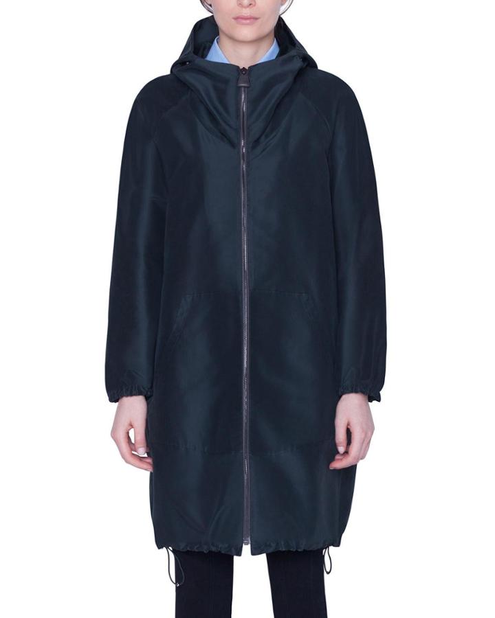Knee-length Silk Parka Coat