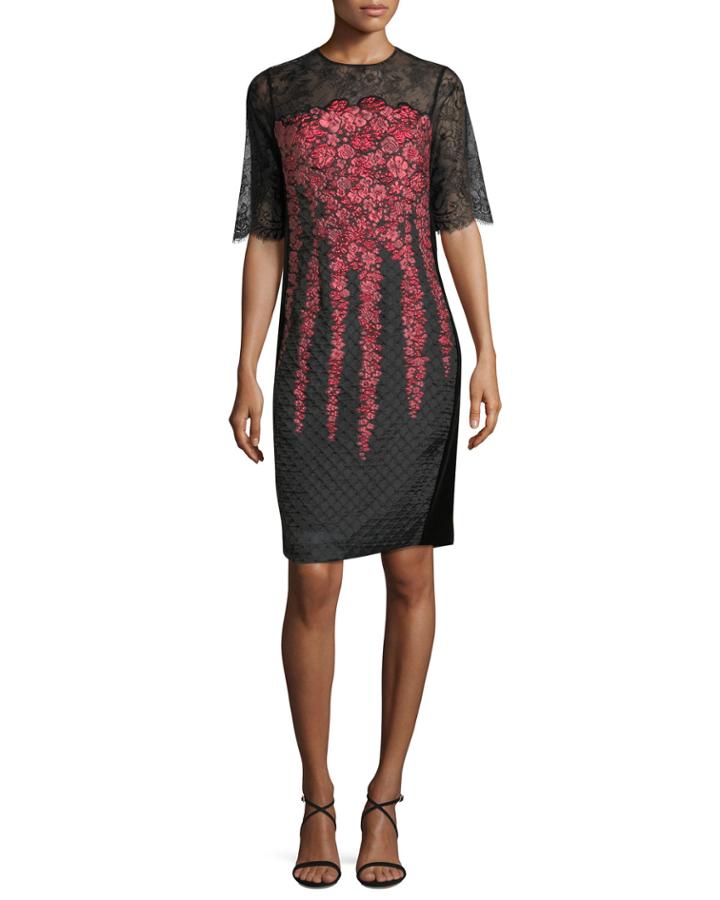 Lace-yoke Half-sleeve Cocktail Dress