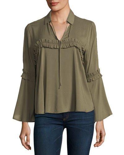 Ruffle-trim Long-sleeve Blouse