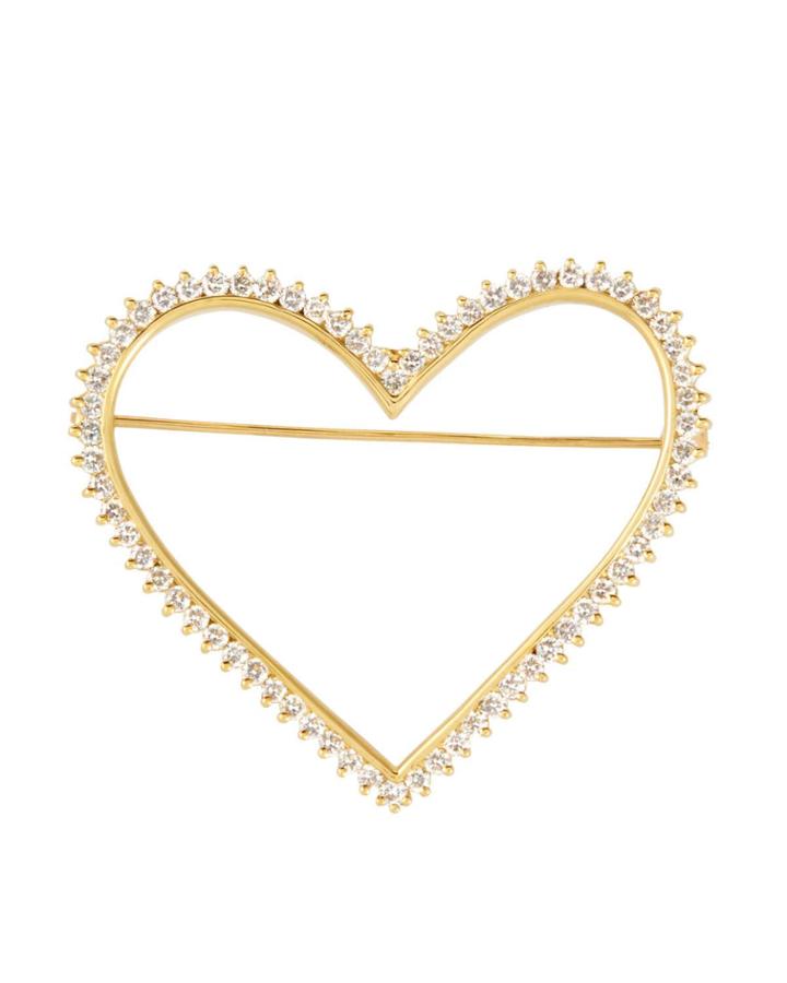 18k Yellow Gold Diamond Heart Brooch,