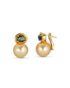 14k Gold Green Tourmaline & Pearl Drop Earrings
