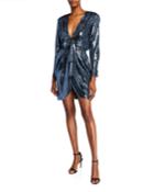 Skylar Sequin V-neck Long-sleeve Draped Dress