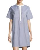 Poplin Striped Shirtdress, Blue/white