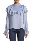 Flounce-yoke Mock-neck Blouse