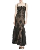3d Embellished Bustier Gown W/ Godet Inserts