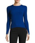 Wide-ribbed Pullover Sweater, Cobalt