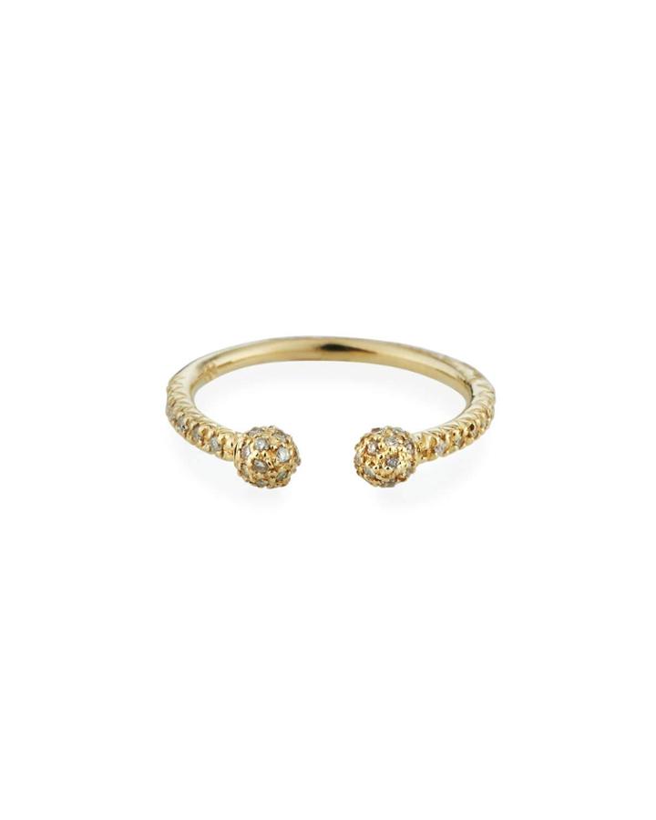 14k Yellow Gold Open Ring With Diamond Pave Balls,