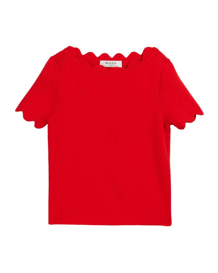 Scalloped Knit Short-sleeve Sweater,