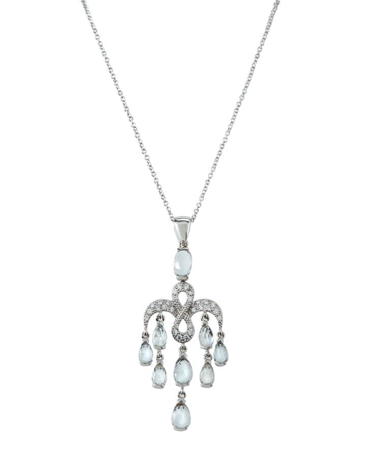 18k White Gold White Topaz & Diamond Pendant Necklace